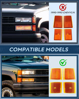 Nilight Headlight and Taillight Assembly Combo Compatible with 1994 1995 1996 1997 1998 Chevy Silverado Tahoe Suburban C10 C/K 1500 2500 3500 Tail Light Chrome Housing Amber Reflector Bumper Lamp, view 2