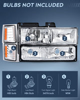 Nilight Headlight and Taillight Assembly Combo Compatible with 1994 1995 1996 1997 1998 Chevy Silverado Tahoe Suburban C10 C/K 1500 2500 3500 Tail Light Chrome Housing Amber Reflector Bumper Lamp, view 5