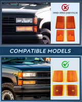 Nilight Headlight and Taillight Assembly Combo Compatible with 1994 1995 1996 1997 1998 Chevy Silverado Tahoe Suburban C10 C/K 1500 2500 3500 Tail Light Chrome Housing Amber Reflector Smoke Lens, view 2