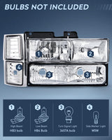 Nilight Headlight and Taillight Assembly Combo Compatible with 1994 1995 1996 1997 1998 Chevy Silverado Tahoe Suburban C10 C/K 1500 2500 3500 Tail Light Chrome Housing Clear Reflector Bumper Lamp, view 4