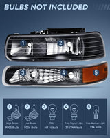 Nilight Headlight and Taillight Assembly Combo Compatible with 1999 2000 2001 2002 Chevy Silverado 1500 2500 1500HD 2500HD 3500 OE Style Black Housing Amber Reflector Smoke, view 2