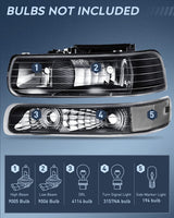 Nilight Headlight and Taillight Assembly Combo Compatible with 1999 2000 2001 2002 Chevy Silverado 1500 2500 1500HD 2500HD 3500 OE Style Black Housing Clear Reflector Smoke, view 2