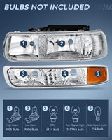 Nilight Headlight and Taillight Assembly Combo Compatible with 1999 2000 2001 2002 Chevy Silverado 1500 2500 1500HD 2500HD 3500 OE Style Chrome Housing Amber Reflector Smoke, view 2