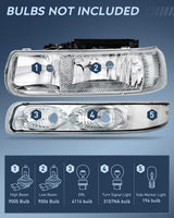 Nilight Headlight and Taillight Assembly Combo Compatible with 1999 2000 2001 2002 Chevy Silverado 1500 2500 1500HD 2500HD Fleetside only OE Style Chrome Housing Clear Reflector with Red Tail Lights, view 3