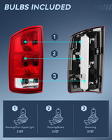 Nilight Headlight and Taillight Assembly Combo Compatible with 2002 2003 2004 2005 Ram 1500 2500 3500 Chrome Housing Amber Reflectors Headlamp with Red Tail Light, view 5