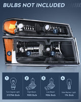 Nilight 2004 2005 2006 2007 2008 2009 2010 2011 2012 Chevy Colorado GMC Canyon Headlight and Taillight Assembly Combo OE Style Black Housing Amber Reflector with Red Tail Light, view 2