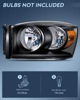 Nilight Headlight and Taillight Assembly Combo Compatible with 2007 2008 2009 Dodge Ram 1500 2500 3500 OE Style Black Housing Amber Reflector with Smoke Housing Tail Lights, view 3
