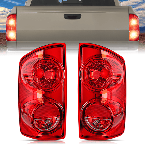 Nilight Headlight and Taillight Assembly Combo Compatible with 2007 2008 2009 Dodge Ram 1500 2500 3500 OE Style Chrome Housing Amber Reflector with Red Housing Tail Lights