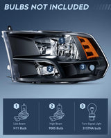 Nilight Headlight and Taillight Assembly Combo Compatible with 2009 2010 2011 2012 2013 2014 2015 2016 2017 2018 Dodge Ram for Quad Models Black Housing Amber Reflector with Dark Red Tail Light, view 5