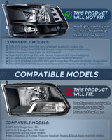 Nilight Headlight and Taillight Assembly Combo Compatible with 2009 2010 2011 2012 2013 2014 2015 2016 2017 2018 Dodge Ram for Quad Models Black Housing Clear Reflector with Dark Red Tail Light, view 3