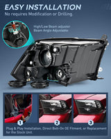 Nilight Headlight and Taillight Assembly Combo Compatible with 2009 2010 2011 2012 2013 2014 2015 2016 2017 2018 Dodge Ram for Quad Models Black Housing Clear Reflector with Dark Red Tail Light, view 5