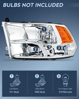 Nilight Headlight and Taillight Assembly Combo Compatible with 2009 2010 2011 2012 2013 2014 2015 2016 2017 2018 Dodge Ram for Quad Models Chrome Housing Amber Reflector with Red Housing Tail Light (25% OFF Final Checkout), view 5