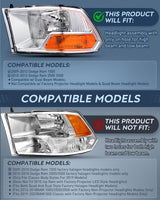 Nilight Headlight and Taillight Assembly Combo Compatible with 2009 2010 2011 2012 Dodge Ram 1500 2500 3500 OE Style Chrome Housing Amber Reflector with Red Housing Tail Lights, view 3