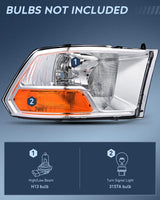 Nilight Headlight and Taillight Assembly Combo Compatible with 2009 2010 2011 2012 Dodge Ram 1500 2500 3500 OE Style Chrome Housing Amber Reflector with Red Housing Tail Lights, view 4
