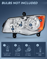Nilight Headlight and Taillight Assembly Combo Compatible with 2011 2012 2013 2014 2015 2016 2017 2018 2019 2020 Dodge Grand Caravan OE Style Chrome Housing Amber Reflector with Red Housing Tail Light, view 3