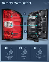 Nilight Headlight and Taillight Assembly Compatible with 2007 2008 2009 2010 2011 2012 2013 Silverado 1500 2007-2014 Silverado 2500HD 3500HD Black Housing Amber Reflector with Red Housing Tail Light, view 4