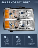 Nilight Headlight and Taillight Assembly Compatible with 2007 2008 2009 2010 2011 2012 2013 Silverado 1500 2007-2014 Silverado 2500HD 3500HD Chrome Housing Amber Reflector with Red Housing Tail Light, view 2