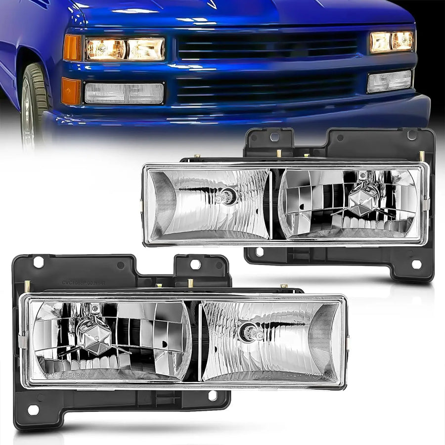 Nilight 1988 1989 1990 1991 1992 1993 1994 1995 1996 1997 1998 Chevy C/K 1500/2500/3500 GMC Sierra 1992 1993 1994 Blazer Yukon 1994 1995 1996 1997 1998 1999 Tahoe Headlight Assembly Chrome Housing Clear Lens