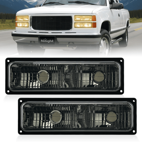 Nilight Headlight Assembly Compatible with 1988 1989 1990 1991 1992 1993 1994 1995 1996 1997 1998 Chevrolet GMC C10 C/K 1988-1999 Silverado Suburban Sierra Blazer Tahoe Yukon Smoke Lens Bumper Lights