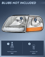 Nilight Headlight Assembly Compatible with 1997 1998 1999 2000 2001 2002 2003 Ford F-150 Expedition Chrome Housing Amber Reflector, view 2