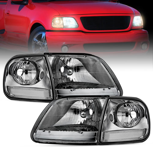 Nilight Headlight Assembly Compatible with 1997 1998 1999 2000 2001 2002 2003 Ford F-150 Expedition Chrome Housing Smoked Lens