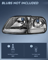 Nilight Headlight Assembly Compatible with 1997 1998 1999 2000 2001 2002 2003 Ford F-150 Expedition Chrome Housing Smoked Lens, view 2