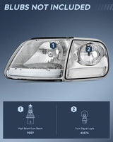 Nilight Headlight Assembly Compatible with 1997 1998 1999 2000 2001 2002 2003 Ford F-150 Expedition Chrome Housing, view 2