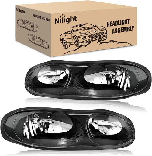 Nilight Headlight Assembly Compatible with 1998-2002 Chevy Camaro | 1998 1999 2000 2001 2002 Chevy Chevrolet Camaro OE Style Halogen Replacement Headlamps Black Housing