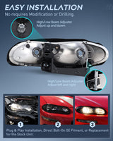 Nilight Headlight Assembly Compatible with 1998-2002 Chevy Camaro | 1998 1999 2000 2001 2002 Chevy Chevrolet Camaro OE Style Halogen Replacement Headlamps Black Housing, view 6