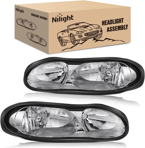 Nilight Headlight Assembly Compatible with 1998-2002 Chevy Chevrolet Camaro | 1998-2002 Chevy Chevrolet Camaro OE Style Halogen Replacement Headlamps Chrome Housing