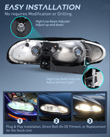 Nilight Headlight Assembly Compatible with 1998-2002 Chevy Chevrolet Camaro | 1998-2002 Chevy Chevrolet Camaro OE Style Halogen Replacement Headlamps Chrome Housing, view 6