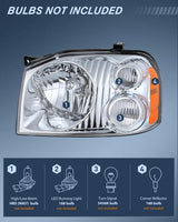 Nilight Headlight Assembly Compatible with 2001 2002 2003 2004 Nissan Frontier XE OE Style Replacement Halogen Headlights Chrome Housing Amber Reflector Clear Turn Light Headlamp Passenger and Driver, view 2