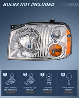 Nilight Headlight Assembly Compatible with 2001 2002 2003 2004 Nissan Frontier XE OE Style Replacement Halogen Headlights Chrome Housing Amber Reflector Headlamp Passenger and Driver, view 2