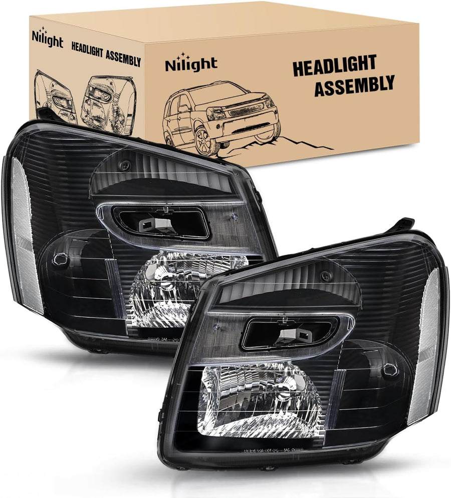 Nilight Headlight Assembly Compatible with 2005 2006 2007 2008 2009 Chevy Equinox SUV OE Style Replacement Headlights Black Housing Clear Reflector Headlamp Passenger and Driver Side