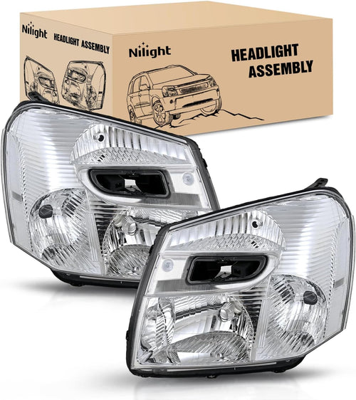 Nilight Headlight Assembly Compatible with 2005 2006 2007 2008 2009 Chevy Equinox SUV OE Style Replacement Headlights Chrome Housing Clear Reflector Headlamp Passenger and Driver Side