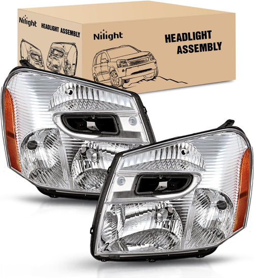 Nilight Headlight Assembly Compatible with 2005-2009 Chevy Equinox | 2005-2009 Chevy Equinox SUV OE Style Replacement Headlights Chrome Housing Amber Reflector Headlamp