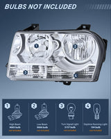 Nilight Headlight Assembly Compatible with 2005-2010 Chrysler 300 | 2005-2010 Chrysler 300 Halogen Style OE Factory Replacement Headlights Chrome Housing Headlamp, view 2