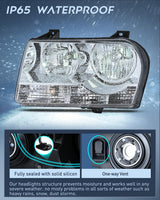 Nilight Headlight Assembly Compatible with 2005-2010 Chrysler 300 | 2005-2010 Chrysler 300 Halogen Style OE Factory Replacement Headlights Chrome Housing Headlamp, view 4