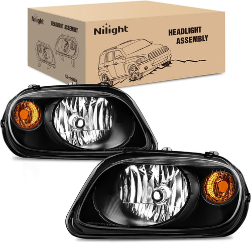 Nilight Headlight Assembly Compatible with 2006 2007 2008 2009 2010 2011 Chevy HHR Halogen Type Factory OE Style Chevrolet HHR Replacement Black Housing Amber Reflector Passenger and Driver Side