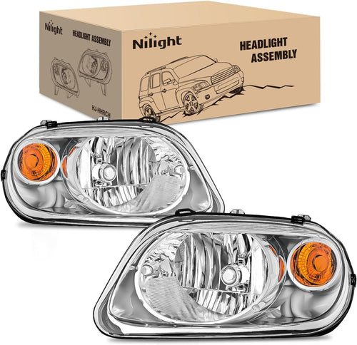 Nilight Headlight Assembly Compatible with 2006 2007 2008 2009 2010 2011 Chevy HHR Halogen Type Factory OE Style Chevrolet HHR Replacement Chrome Housing Amber Reflector Passenger and Driver Side