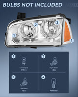 Nilight Headlight Assembly Compatible with 2006 2007 2008 2009 2010 Dodge Charger Chrome Housing Amber Reflector Clear Lens Headlights Replacement Bumper Lamp Set Driver and Passenger Side, view 2