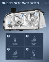 Nilight Headlight Assembly Compatible with 2006 2007 2008 2009 2010 Dodge Charger Chrome Housing Clear Reflector Lens Headlights Replacement Bumper Lamp Set Driver and Passenger Side, view 2