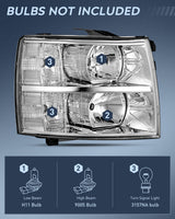 Nilight Headlight Assembly Compatible with 2007 2008 2009 2010 2011 2012 2013 Silverado 1500 2014 2500HD 3500HD Replacement Chrome Housing Clear Reflector, view 2