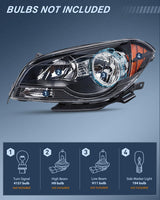 Nilight Headlight Assembly Compatible with 2008 2009 2010 2011 2012 Chevy Malibu 4 Door Halogen Factory Headlamp Black Housing Amber Reflector Headlamp Passenger and Driver Side, view 2