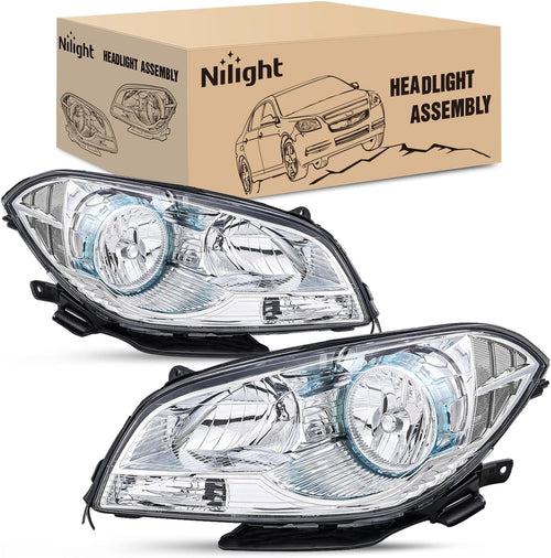 Nilight Headlight Assembly Compatible with 2008 2009 2010 2011 2012 Chevy Malibu 4 Door Halogen Factory Headlamp Chrome Housing Clear Reflector Headlamp Passenger and Driver Side
