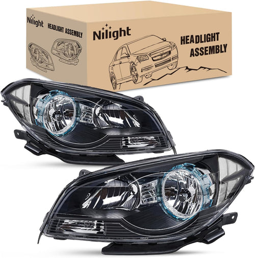 Nilight Headlight Assembly Compatible with 2008-2012 Chevy Malibu | 2008-2012 Chevy Malibu 4 Door Halogen Factory Headlamp Black Housing Clear Reflector Headlamp