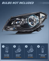 Nilight Headlight Assembly Compatible with 2008-2012 Chevy Malibu | 2008-2012 Chevy Malibu 4 Door Halogen Factory Headlamp Black Housing Clear Reflector Headlamp, view 2