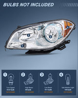 Nilight Headlight Assembly Compatible with 2008-2012 Chevy Malibu | 2008-2012 Chevy Malibu 4 Door Halogen Factory Headlamp Chrome Housing Amber Reflector Headlamp, view 2