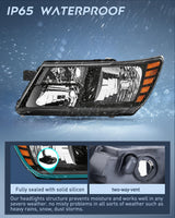 Nilight Headlight Assembly Compatible with 2009 2010 2011 2012 2013 2014 2015 2016 2017 2018 2019 2020 Dodge Journey Black Housing Amber Reflector Headlamp Passenger and Driver Side, view 4