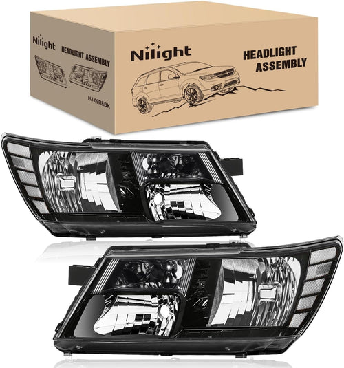 Nilight Headlight Assembly Compatible with 2009-2020 Dodge Journey | 2009-2020 Dodge Journey Black Housing Amber Reflector Headlamp